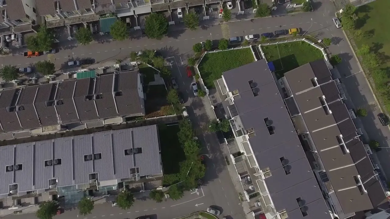 An aerial view over the completed Taman Cheras Idaman terrace homes and the landscaped central lawn