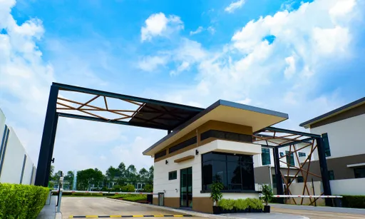 The guarded entrance and guardhouse at OnePark.