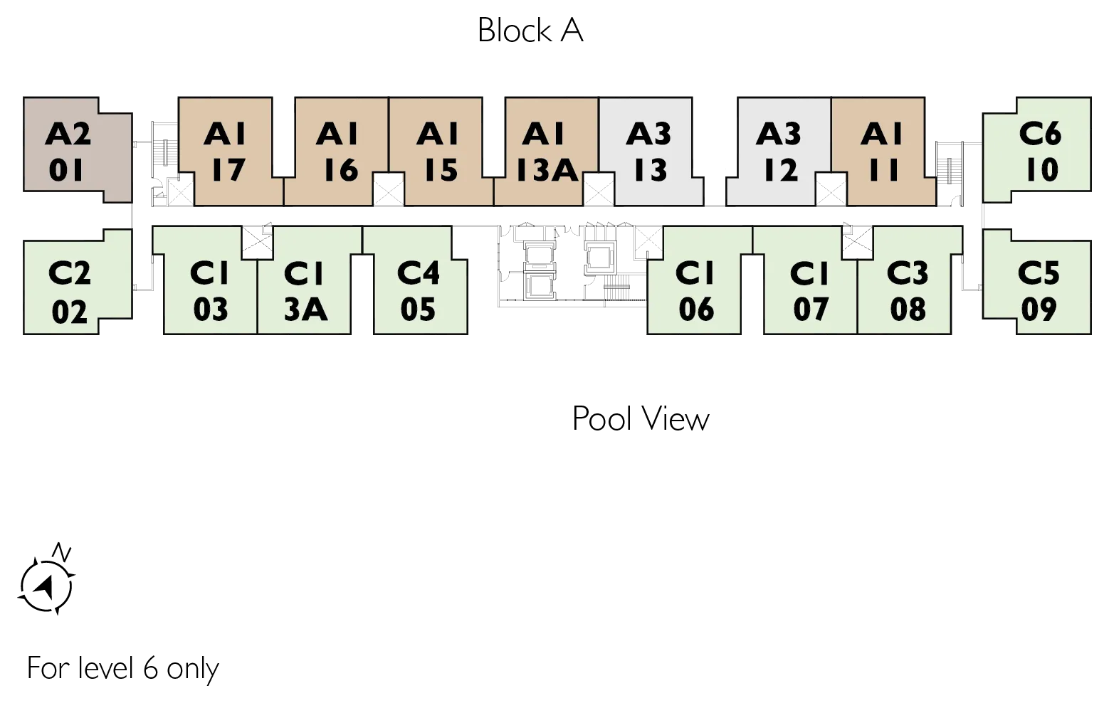 Key plan of Level 6 unit positions, Block A — IX SURIA Residences